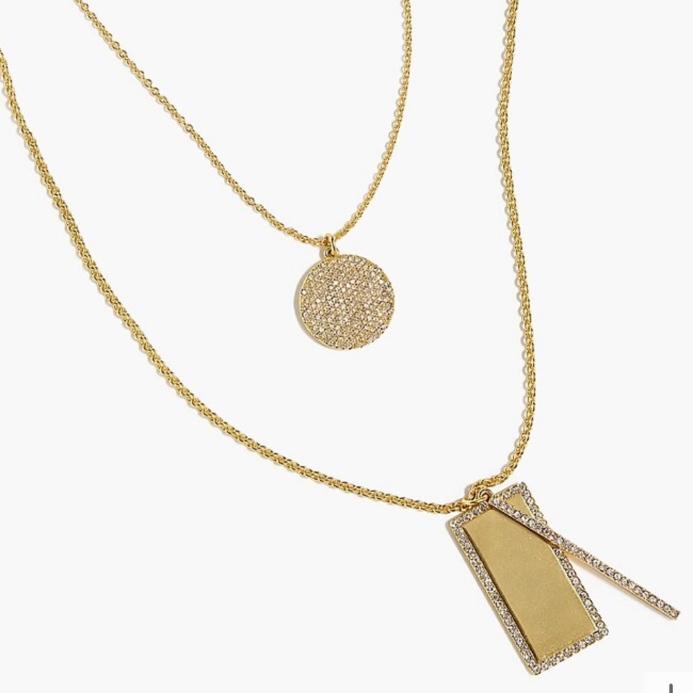 J.Crew Pavé charms layered necklace Length: 18" and 24" GOLD RHINESTONES